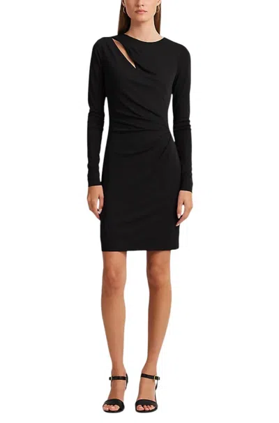 Polo Ralph Lauren Pleated Stretch Jersey Cocktail Dress In Black