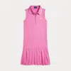 Polo Ralph Lauren Pleated Stretch Mesh Polo Dress In Laguna Pink/white