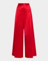 Polo Ralph Lauren Pleated Wide-leg Satin Pants In Red