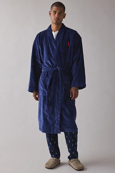 Polo Ralph Lauren Plush Bath Robe In Navy, Men's At Urban Outfitters In Blue
