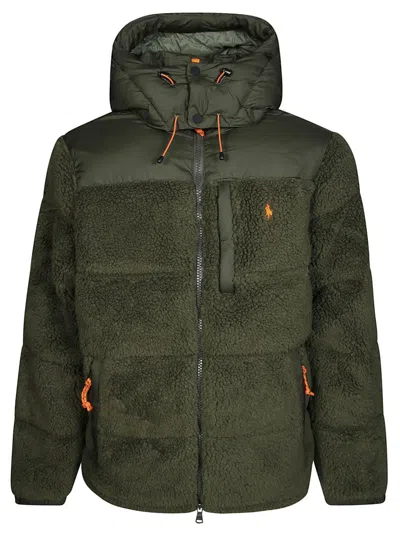 Polo Ralph Lauren Plush Bomber Jacket With Removable Hood In Green