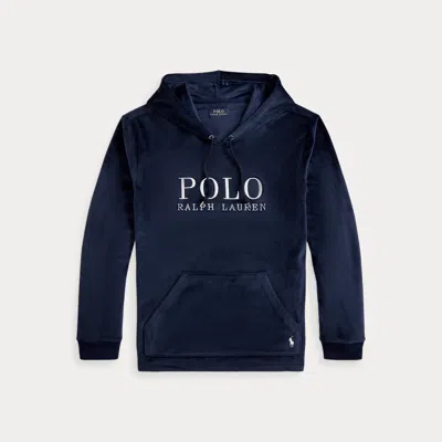 Polo Ralph Lauren Plush Velour Sleep Hoodie In Cruise Navy In Blue