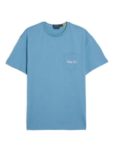 Polo Ralph Lauren Pocket-detail Graphic-print T-shirt In Blue