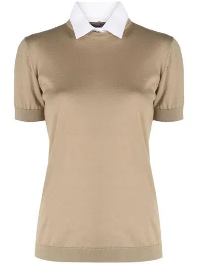 Polo Ralph Lauren Pointed-collar Layered Fine-knit Jumper In Neutrals