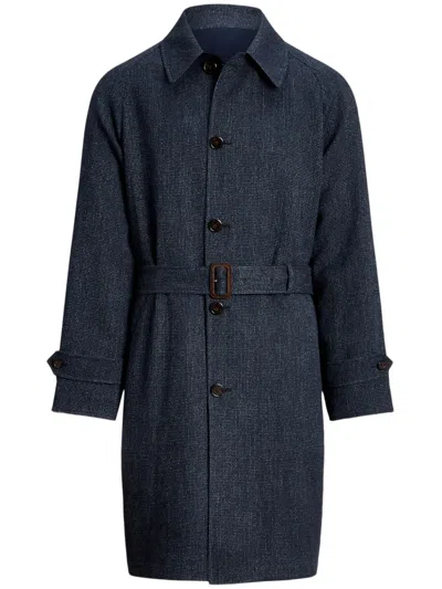Polo Ralph Lauren Pointed-flat Collar Button-fastening Trench Coat In Blue