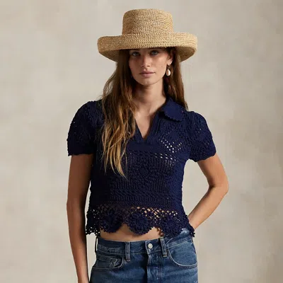 Polo Ralph Lauren Pointelle Cotton Polo Shirt In Blau