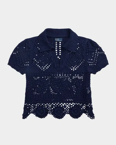 Polo Ralph Lauren Pointelle Cotton Polo Shirt In Blau