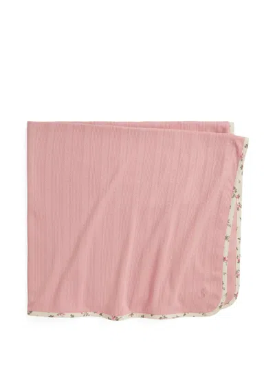Polo Ralph Lauren Pointelle Floral-trim Blanket In Pink