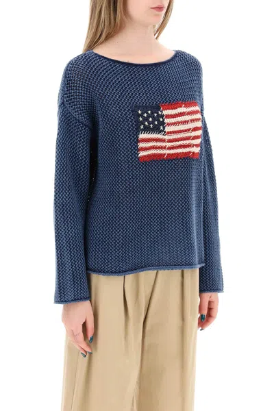 Polo Ralph Lauren "pointelle Knit Pullover With Embroidered Flag In Multi