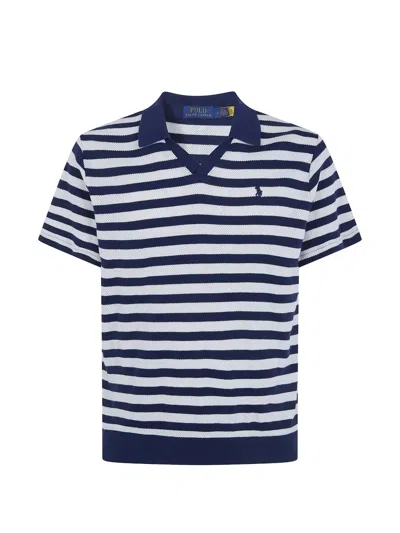 Polo Ralph Lauren Short Sleeve Cotton Club Stripe Textured Fully Fashioned Johnny Collar Polo In Multi