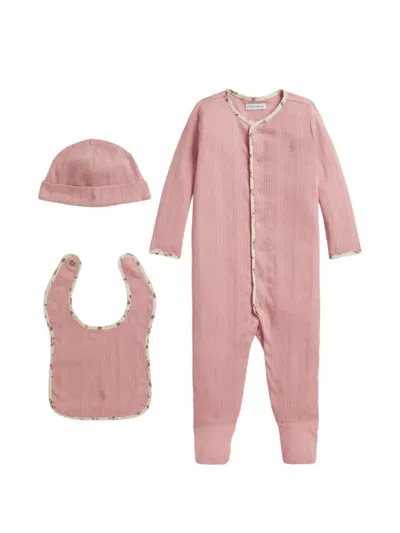 Polo Ralph Lauren Babies' Pointelle-knit Three-piece Set In Pink