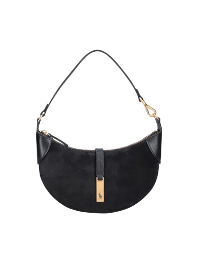 Polo Ralph Lauren Polished 100% Cow Leather Shoulder Bag For Women In Black