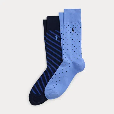 Polo Ralph Lauren Polka-dot & Striped Trouser Sock 2-pack In Medevil Blue