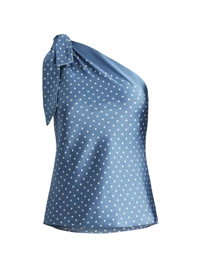 Polo Ralph Lauren Polka-dot One-shoulder Blouse In Blue