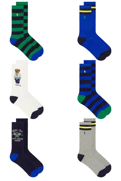 Polo Ralph Lauren Polo Athletic Bear Socks 6-pack In Multi