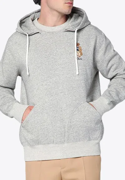 Polo Ralph Lauren Polo Bear And Logo Hooded Sweatshirt In Gray