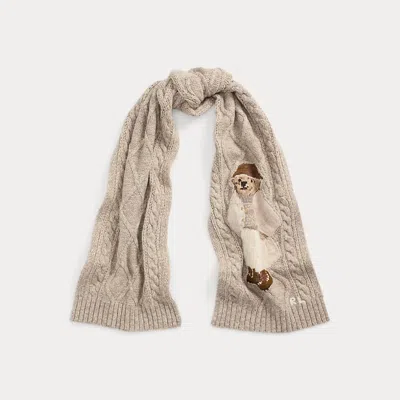 Polo Ralph Lauren Polo Bear Aran-knit Wool-blend Scarf In Cream