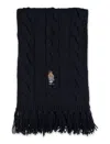 Polo Ralph Lauren Polo Bear Cable-knit Wool Blend Scarf In Brown