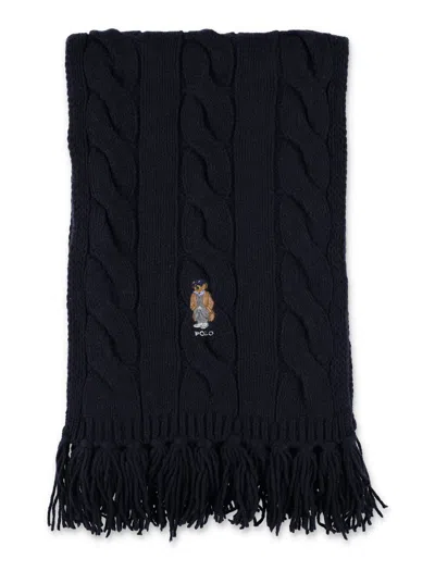 Polo Ralph Lauren Polo Bear Cable-knit Wool Blend Scarf In Brown