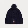 Polo Ralph Lauren Polo Bear Cable Pom-pom Beanie In Purple