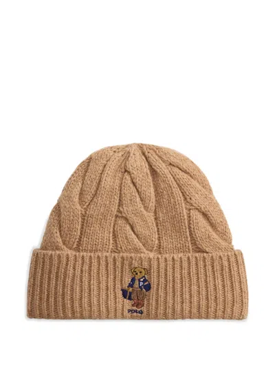 Polo Ralph Lauren Polo Bear Cable-knit Beanie Hat In Brown