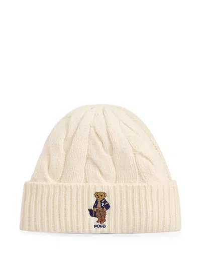 Polo Ralph Lauren Polo Bear Cable-knit Beanie Hat In White