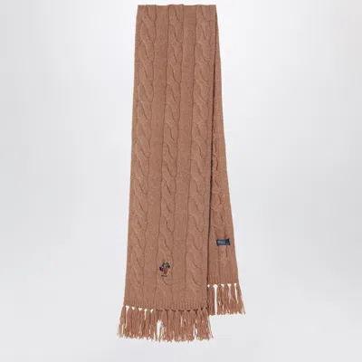 Polo Ralph Lauren Polo Bear Camel Wool Scarf In Brown