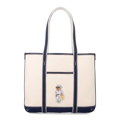 Polo Ralph Lauren Polo Bear Canvas Small Shopper Tote In ["blue"]