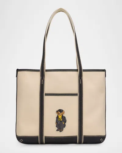 Polo Ralph Lauren Polo Bear Canvas Small Shopper Tote In Neutral