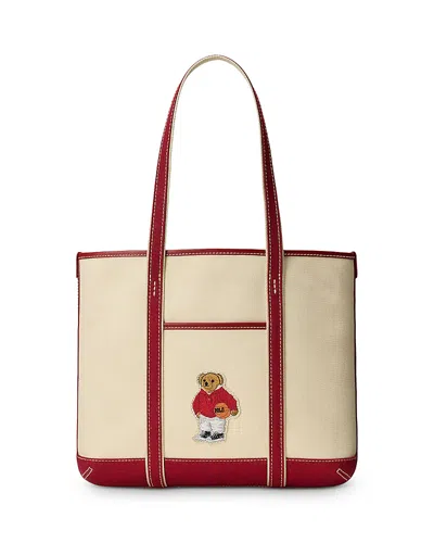 Polo Ralph Lauren Polo Bear Canvas Small Shopper Tote In Neutral