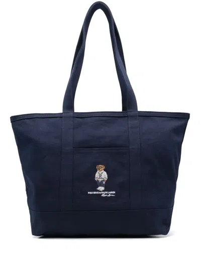 Polo Ralph Lauren Polo Bear Canvas Tote Bag In Blue