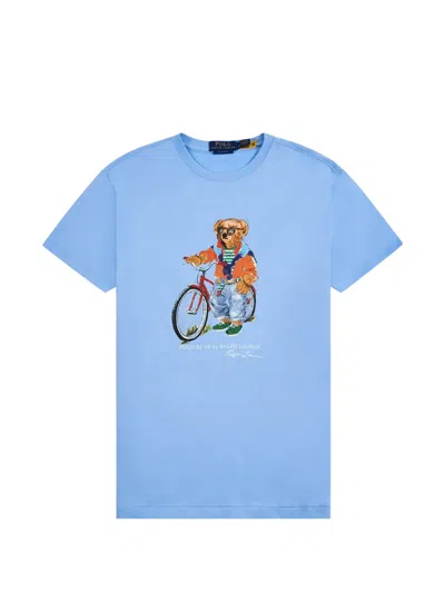Polo Ralph Lauren Cotton Polo Bear Bicycle Slim T-shirt In Blue