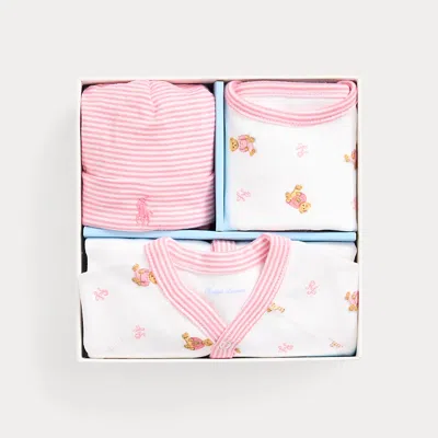Polo Ralph Lauren Babies' Polo Bear Cotton 3-piece Gift Set In White Multi/pink