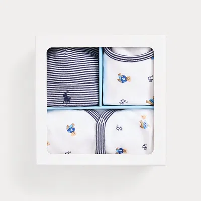 Polo Ralph Lauren Babies' Polo Bear Cotton 3-piece Gift Set In White Multi/refined Navy