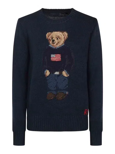 Polo Ralph Lauren Polo Bear Intarsia Cotton And Linen Sweater In Blue