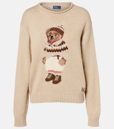 Polo Ralph Lauren Polo Bear Cotton And Wool-blend Sweater In Neutral
