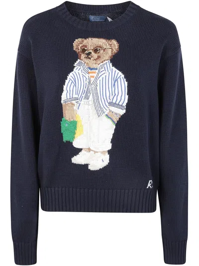 Polo Ralph Lauren Polo Bear Cotton Crewneck Jumper In Blue