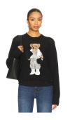 Polo Ralph Lauren Womens Polo Black Embroidered Boxing Bear Open Knit Jumper Xs In Black