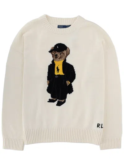 Polo Ralph Lauren Polo Bear Cotton Crewneck Sweater In White