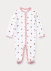 Polo Ralph Lauren Polo Bear Cotton Footed Coverall In White Multi
