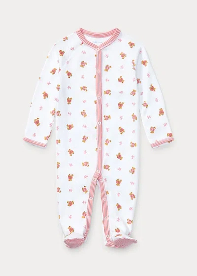 Polo Ralph Lauren Babies' Polo Bear Cotton Footed Coverall In White Multi
