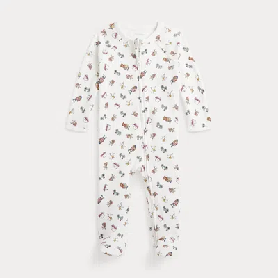 Polo Ralph Lauren Babies' Polo Bear Cotton Footed Coverall In White Multi