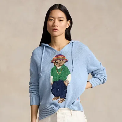 Polo Ralph Lauren Polo Bear Cotton Hooded Jumper In Blue