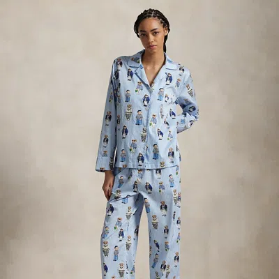 Polo Ralph Lauren Polo Bear Cotton Long-sleeve Pajama Set In Oxford Blue