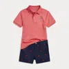 Polo Ralph Lauren Toddler And Little Boys 2-piece Polo Bear Polo Shirt Shorts Set In Adirondack Berry