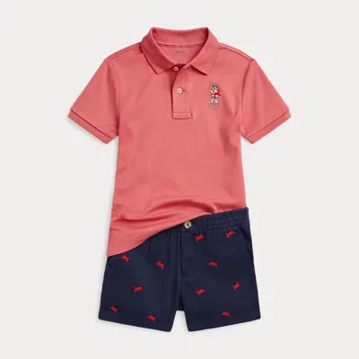 Polo Ralph Lauren Kids' Toddler And Little Boys 2-piece Polo Bear Polo Shirt Shorts Set In Adirondack Berry