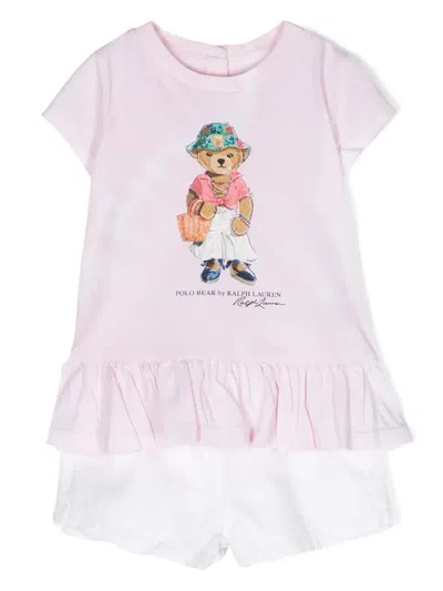 Polo Ralph Lauren Babies' Polo Bear Cotton Shorts Set In Pink