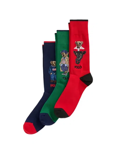 Polo Ralph Lauren Polo Bear Cotton Socks (set Of 3) In Red