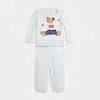 Polo Ralph Lauren Polo Bear Cotton Sweater & Pant Set In Pearl Blue