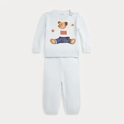 Polo Ralph Lauren Babies' Polo Bear Cotton Sweater & Pant Set In Pearl Blue